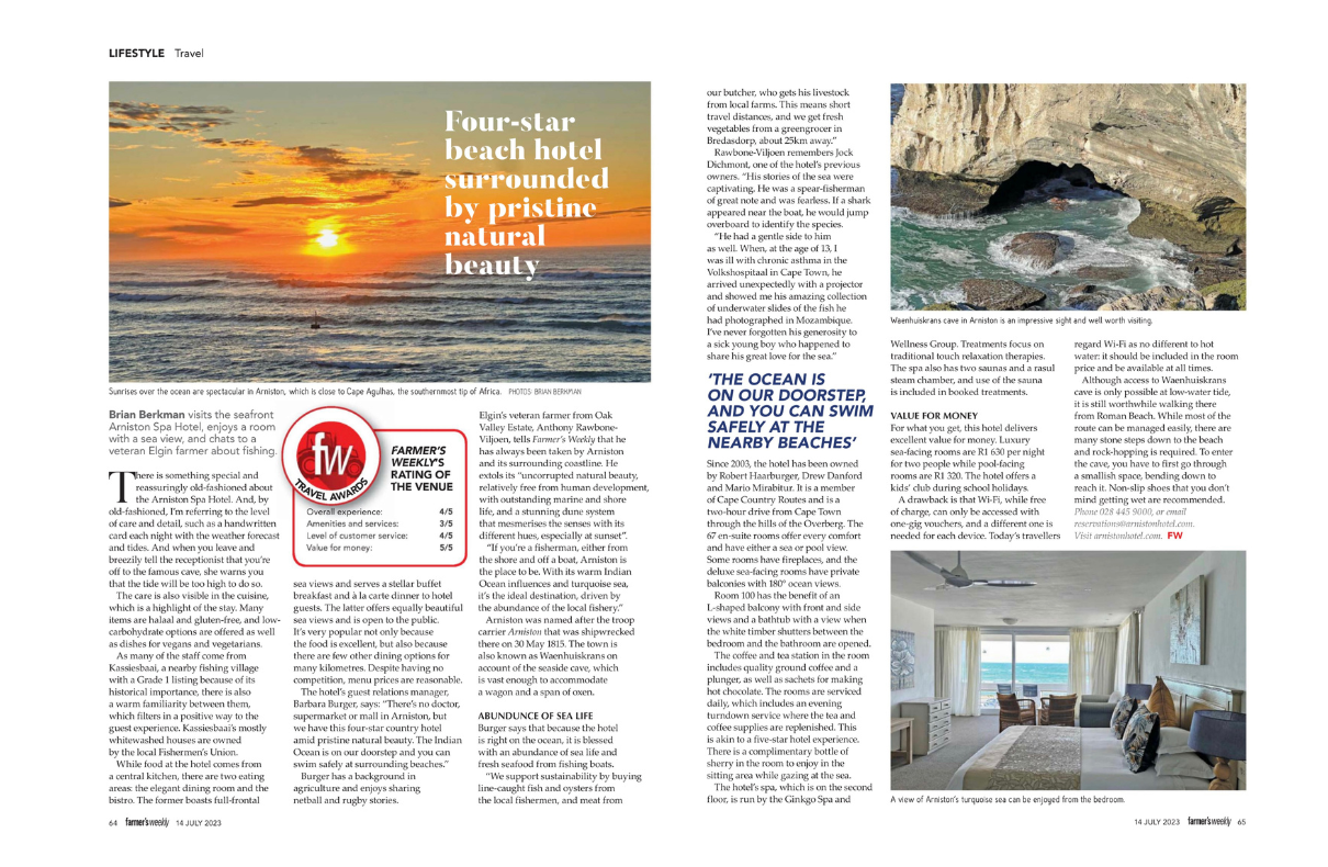 Arniston Hotel in Farmer’s Weekly 14 July 2023