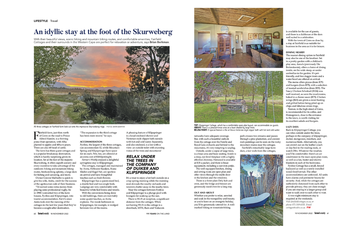 Fairfield Cottages in Farmer’s Weekly 18 November 2022
