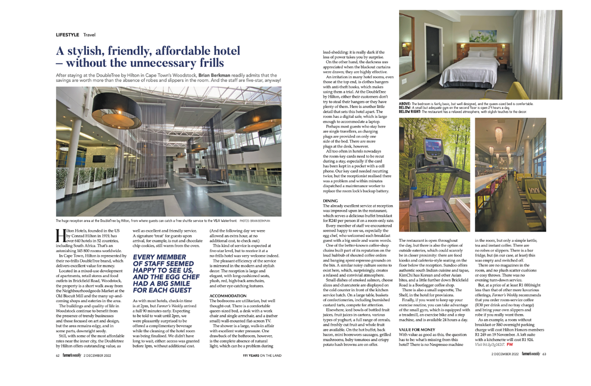 Hilton Doubletree in Farmer’s Weekly 2 December 2022