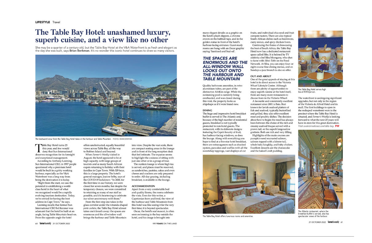 The Table Bay Hotel in Farmer’s Weekly 21 October 2022