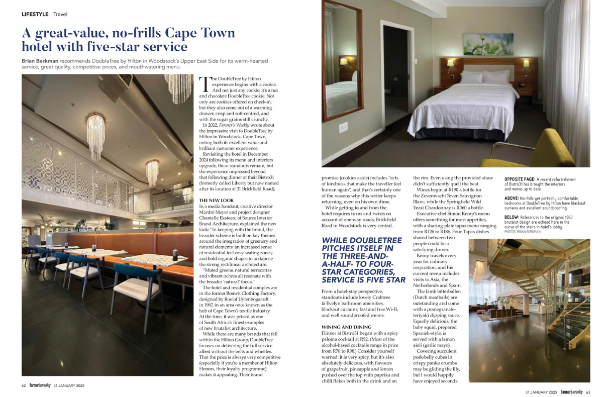 DoubleTree by Hilton Cape Town as published in Farmer’s Weekly magazine, Jan 31, 2025