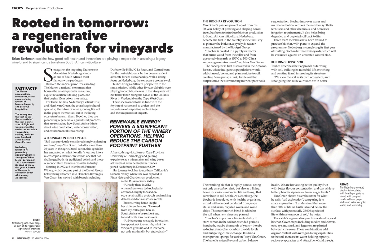 Rooted in Tomorrow: Nederburg Estate’s regenerative agriculture as published in Farmer’s Weekly magazine, March 2026.